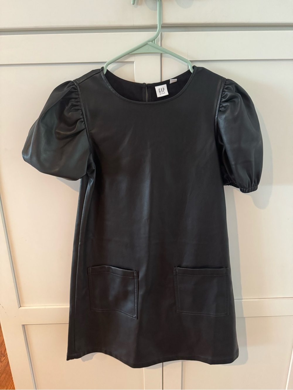 GAP Girls Black Faux Leather Puff-Sleeve Dress L 10
